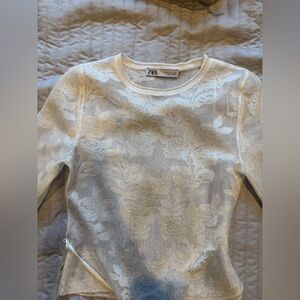 Zara Ivory Floral Women's Mesh Long Sleeve